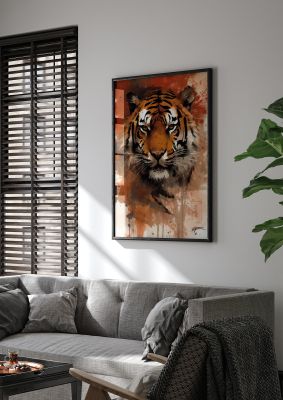 Sumi-e Ink Tiger Essence on Orange Backdrop