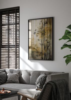 Sumi-e Art Ethereal Bamboo in Golden Haze