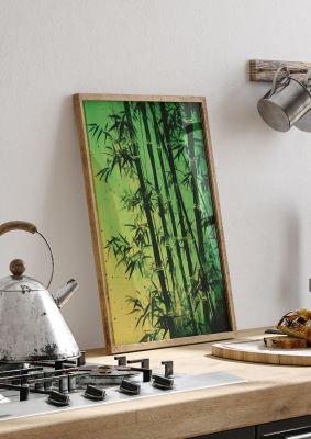 Bamboo in Vibrant Green Sumi-e Outline