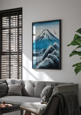Black Ink Stroke of Mount Fuji on Azure