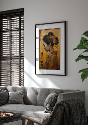 Golden Chrysanthemums on Kimono-clad Woman