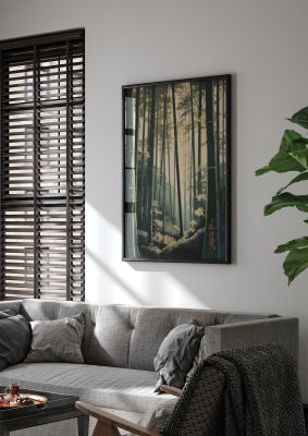Vivid Lithograph of Bamboo Forest