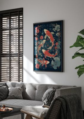 Vibrant Koi Fish Amidst Lotus Flowers