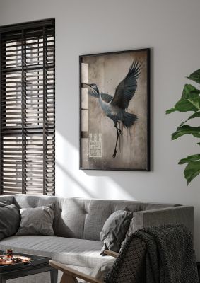 Crane in Flight with Minimalist Strokes