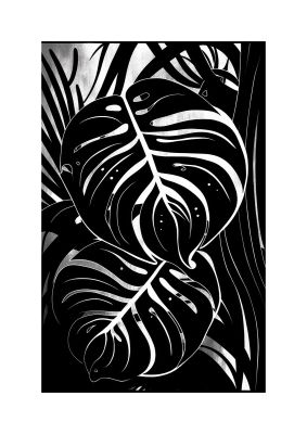 Monochrome Monstera Leaf Risograph