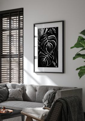Monochrome Monstera Leaf Risograph
