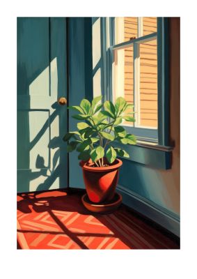 Bright Sunlit House Plant Lithograph