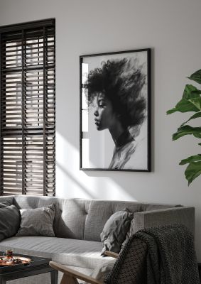 Minimalist Black and White Afro Woman
