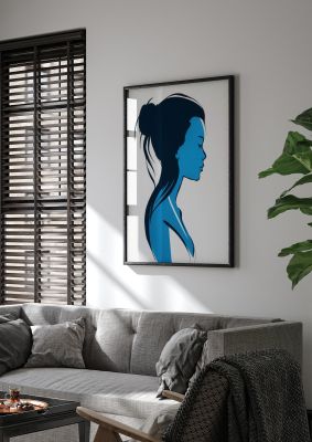 Elegant Female Form in Blue Contour