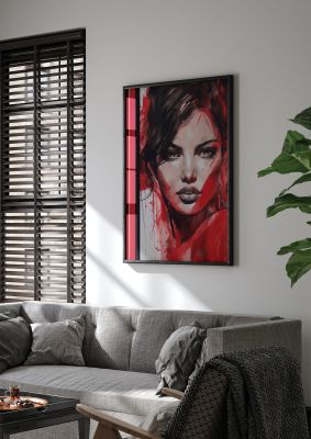 Ruby Red Backdrop with Womans Glance
