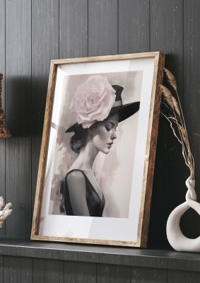 Ink-Black Art on Rose Backdrop