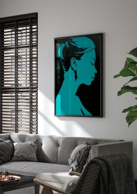 Womans Teal Profile with Sleek Black