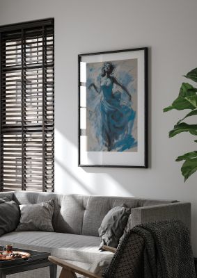 Cerulean Sweep with Black Brushstrokes