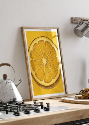 Vibrant Lemon Slice Woodblock Print