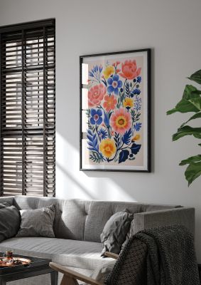 Vase Adorned with 18 Colorful Flowers