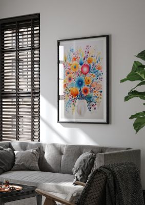 Tall Vase with Vibrant Hues and Bold Flowers