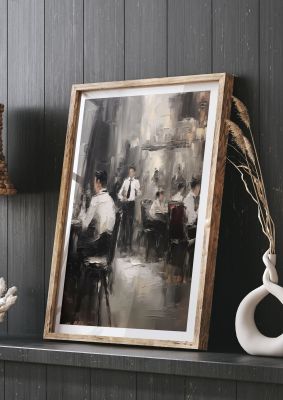 Lively Café Scene in Black and White
