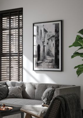 Minimalistic Black and White Village Street