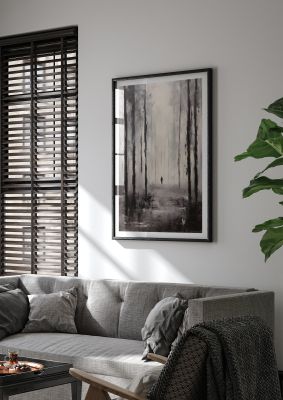 Tranquil Forest in Black and White Oil