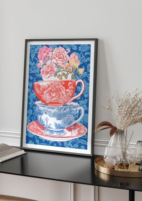 Delicate Floral Patterns on Colorful Cups