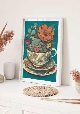 Teacup and Saucer with Floral Motifs