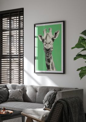Giraffe Headshot on Vivid Green