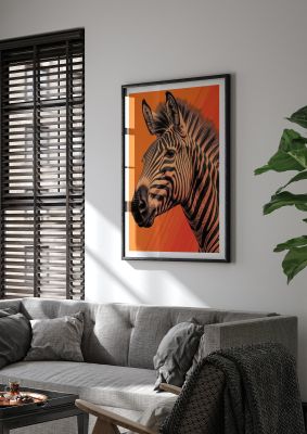 Bold Zebra Head on Vibrant Orange