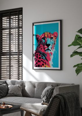 Sleek Cheetah Stare on Turquoise