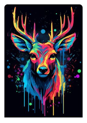 Neon Deer Elegance with Color Drops