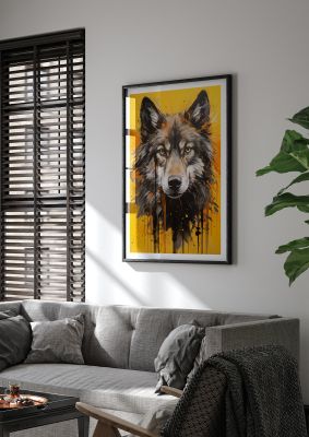 Wild Wolf in Fluid Black on Orange