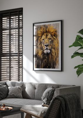 Majestic Lion Sketch with Golden Amber Background