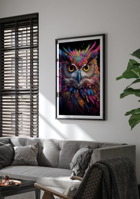 Neon Owl Face Illuminated with Bright Colors