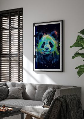 Panda in Neon Paint with Fluorescent Tones