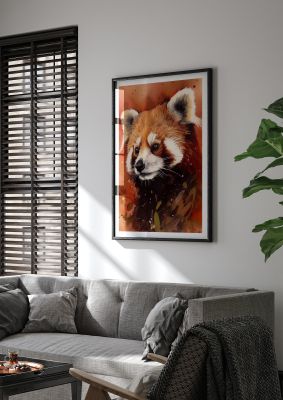 Red Panda Portrait with Warm Colored Backdrop
