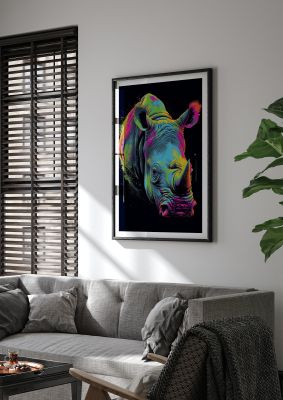 Vibrant Neon Rhino with Bold Paint Splashes