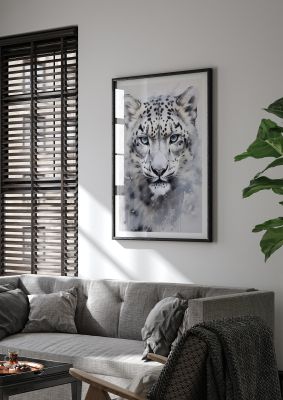 Snow Leopard Illustration with Frosty Blue Back