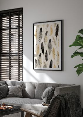 Boho Feathers in Black Lines on Cream