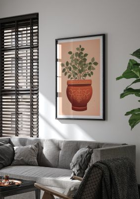 Terracotta Boho Charm Plant Motif Pot