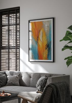 Vibrant Abstract Feathers in Orange and Blue - Modern Wall Art