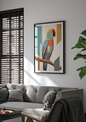 Stylized Parrot Illustration in Soft Hues - Elegant Home Decor