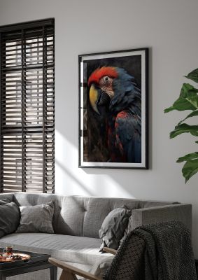 Dramatic Parrot Portrait in Dark Tones - Intense Wall Art