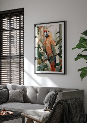 Elegant Parrot Illustration with Botanical Elements - Modern Art