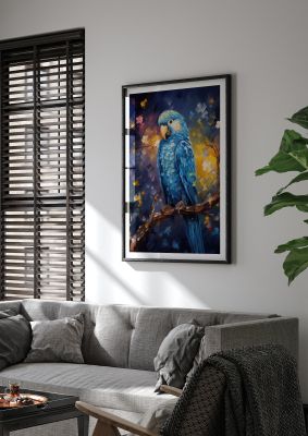 Mystical Blue Parrot in Colourful Forest - Dreamy Wall Art
