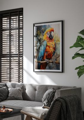 Expressive Parrot Portrait with Splatter Art Style - Bold Wall Decor