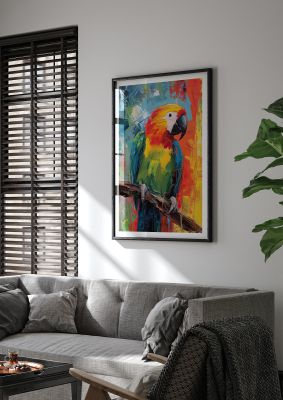 Colourful macaw parrot painting with textured brush strokes