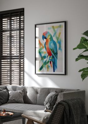 Watercolour parrot with abstract geometric background