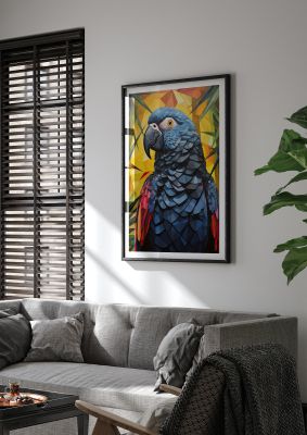 Detailed geometric parrot with vivid colours and sharp lines
