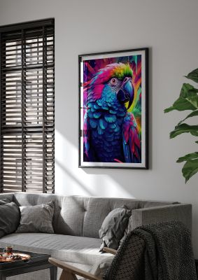 Vibrant parrot in a neon abstract background