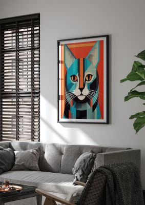 Abstract cat with bold, contrasting colours