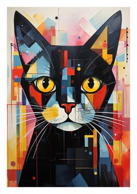 Geometric cat in a vivid, colourful abstract style
